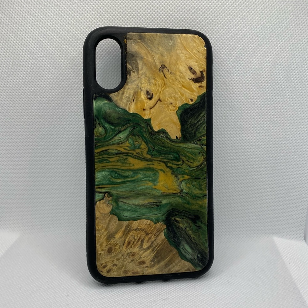 Carved Green Wood Resin I Phone XS case